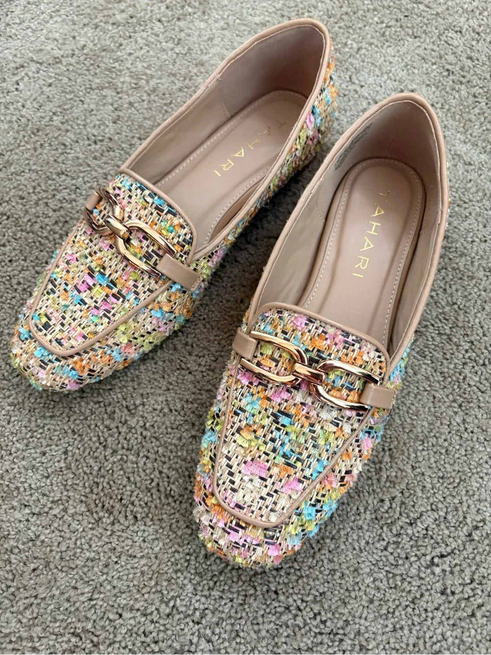 Multicolor Tweed Loafers with Gold Chain Trim Size 8 - Picture 1 of 6